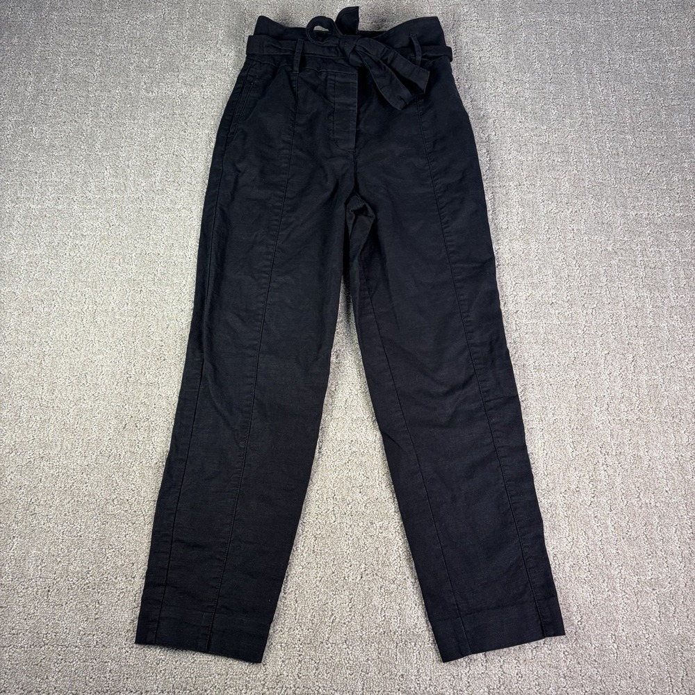 Aritzia Wilfred Paperbag Waist Pants Size 0 Black Cotton Linen Blend Cropped Tie